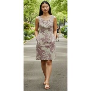LOFT Petites 0P Sleeveless Floral Sheath Dress Mauve Pink Cotton Pockets Spring